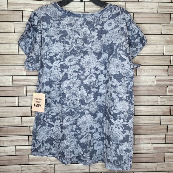 New Sweatshirt Project Women's Small Shirt Blue Floral Blouse Short Sleeve‎ Top - Picture 5 of 13